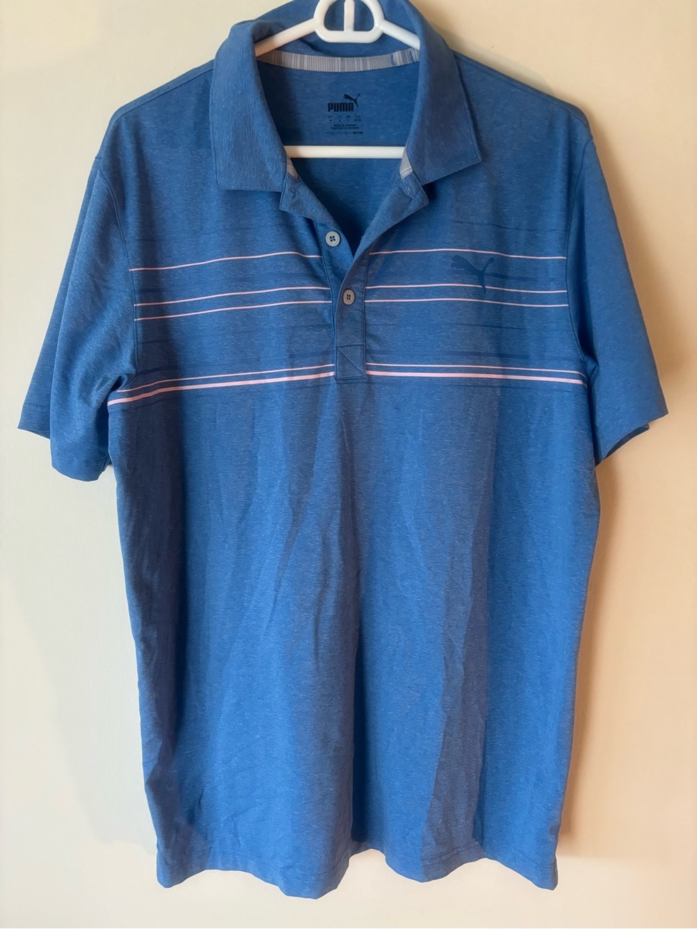 Puma Men's Royal Blue Polo with Light Pink Accent Stripes - Picture 4 of 5